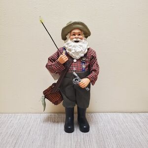Fisherman Santa Figurine with Fishing Rod